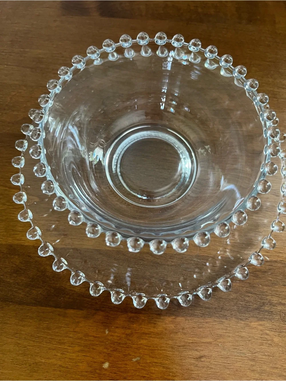 Vintage imperial Glass Beaded Bowl with Plate Set
